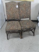 2 MAHOGANY UPHOLSTERED CHAIRS-SCRATCHED, TORN