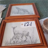 (2) Prints in Oak Frames