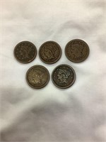 1850-1854 Large Pennies(5 coins)