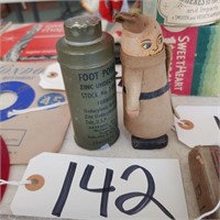 WWII military doll, Foot Talc Can tin