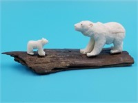 2 Carvings of bears on mammoth ivory scrap base 6