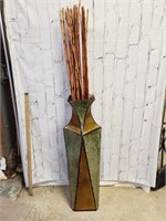 Large Metal Floor Vase & Bamboo