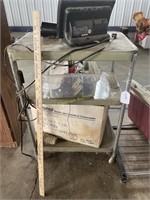 Green Metal Rolling Cart with Contents