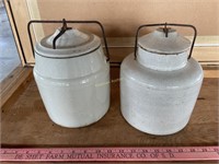 Antique Crock jars with snap lids