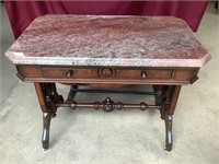 Antique Burled Walnut, Marble Top Table, Gorgeous