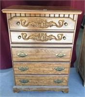 Vintage Pressed Wood Five Drawer Dresser