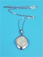 Sterling silver necklace and chain with lab opal