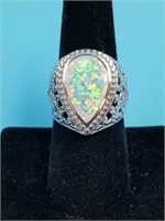 Sterling silver ring with lab opal size 8 1/2