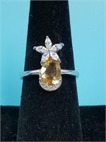 Sterling silver ring with citrine and CZ size 7 1/
