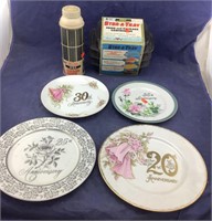 Old Thermos & Anniversary Plates & Containers +