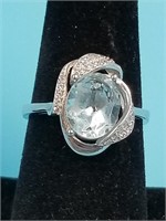 Sterling silver ring with Topaz and CZ size 7 1/4