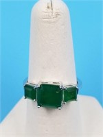 Sterling silver ring with emeralds doublets size 7