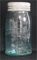 Antique Aqua Crown Canning Jar - T. Eaton