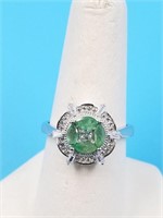 Sterling silver ring with emeralds and CZ size 8