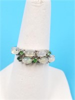 Sterling silver ring with opal and emeralds size 7