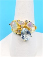 Sterling silver ring with topaz, opal and CZ size