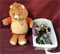 Teddy Ruxpin Bear And Small Tote Of Toys