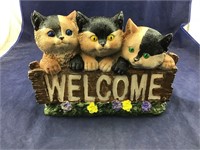 Three Kitten Concrete Welcome Sign