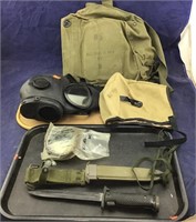Vntg US Military Gas Mask/Case, Bayonet/Sheath etc
