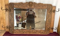 Ornate Antique Oak Beveled Mirror, Gorgeous