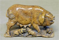 Chinese Shoshan Carved Pig Sow with Piglets.