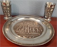 819 - PEWTER PLATE & CUPS