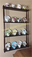 16 bone China cups/saucers and wooden shelf
