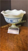 Fenton custard glass handpainted blue border