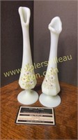 Pair of Fenton custard glass handpainted bud