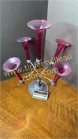 Cranberry epergne with silverplate stand