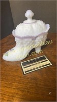 Fenton satin handpainted hobnail violet shoe box