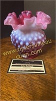 Fenton cranberry opalescent hobnail ruffle vase