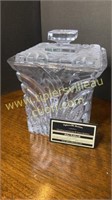 Heavy quality crystal etched square biscuit jar