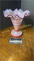 Striped art glass ruffle vase