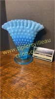 Fenton blue opalescent hobnail fan vase