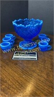 Blue opalescent childs punch bowl set