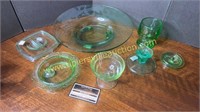 7pcs misc green Vaseline glass