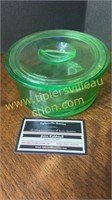 Vaseline round covered dish has chip on lid