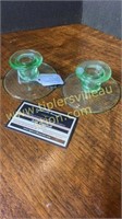 Vaseline glass candle holders