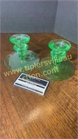 Vaseline glass candle stands
