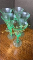 5 Vaseline glass champagne flutes- one has small