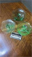Vaseline glass candle holders and small bowl