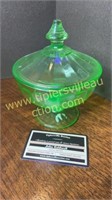 Vaseline glass covered candy stand