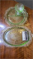 3pcs matching Vaseline glass-platter, divided