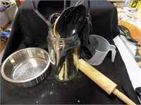 strainer, mason jar with cooking utensils pin