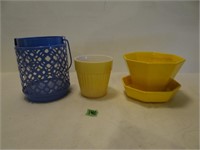 Vintage Yellow Planters, Blue Metal Lantern