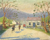 Sgd. L. (Luther) H. Kirby Painting, Street Scene.