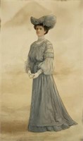 Watercolor of a Victorian Woman sgd. Marceau, N.Y.