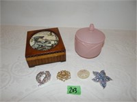 West Germany Hummel Style Jewelry Box, Pins, etc