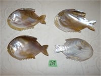 4 Vintage Abelone Shell Carved Fish, Japan